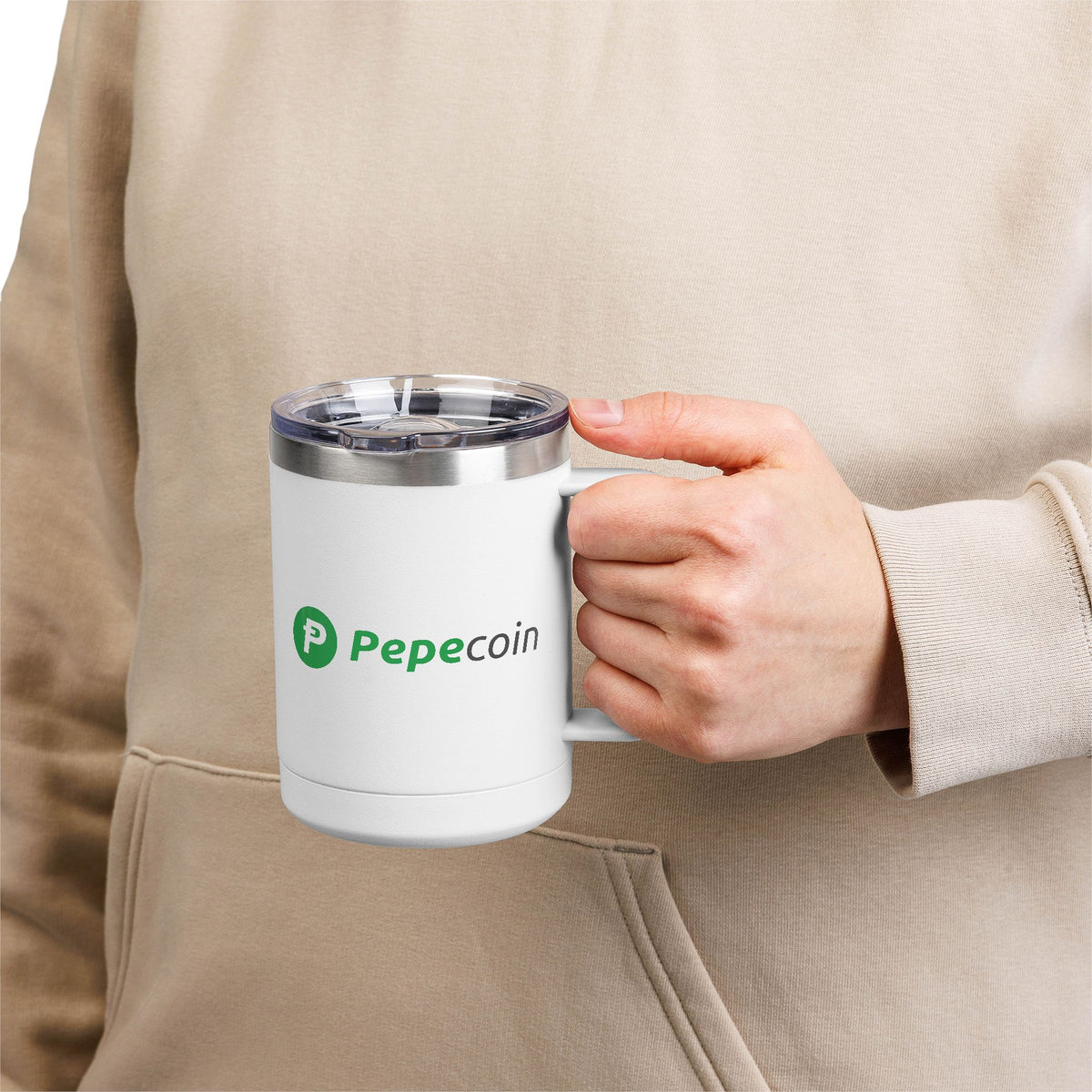 Pepecoin Coffee Mug Tumbler, 15oz (White)