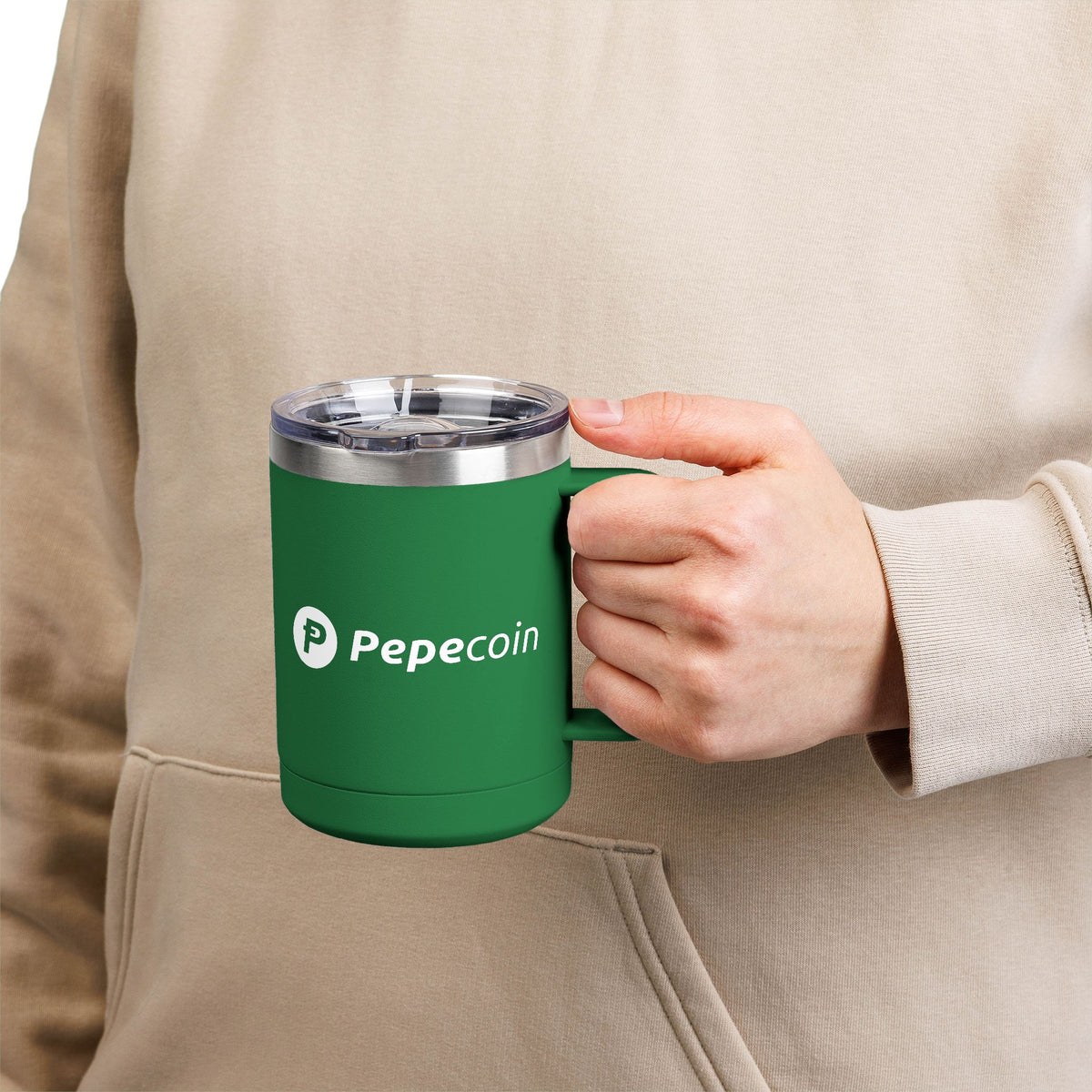 Pepecoin Coffee Mug Tumbler, 15oz (Green)